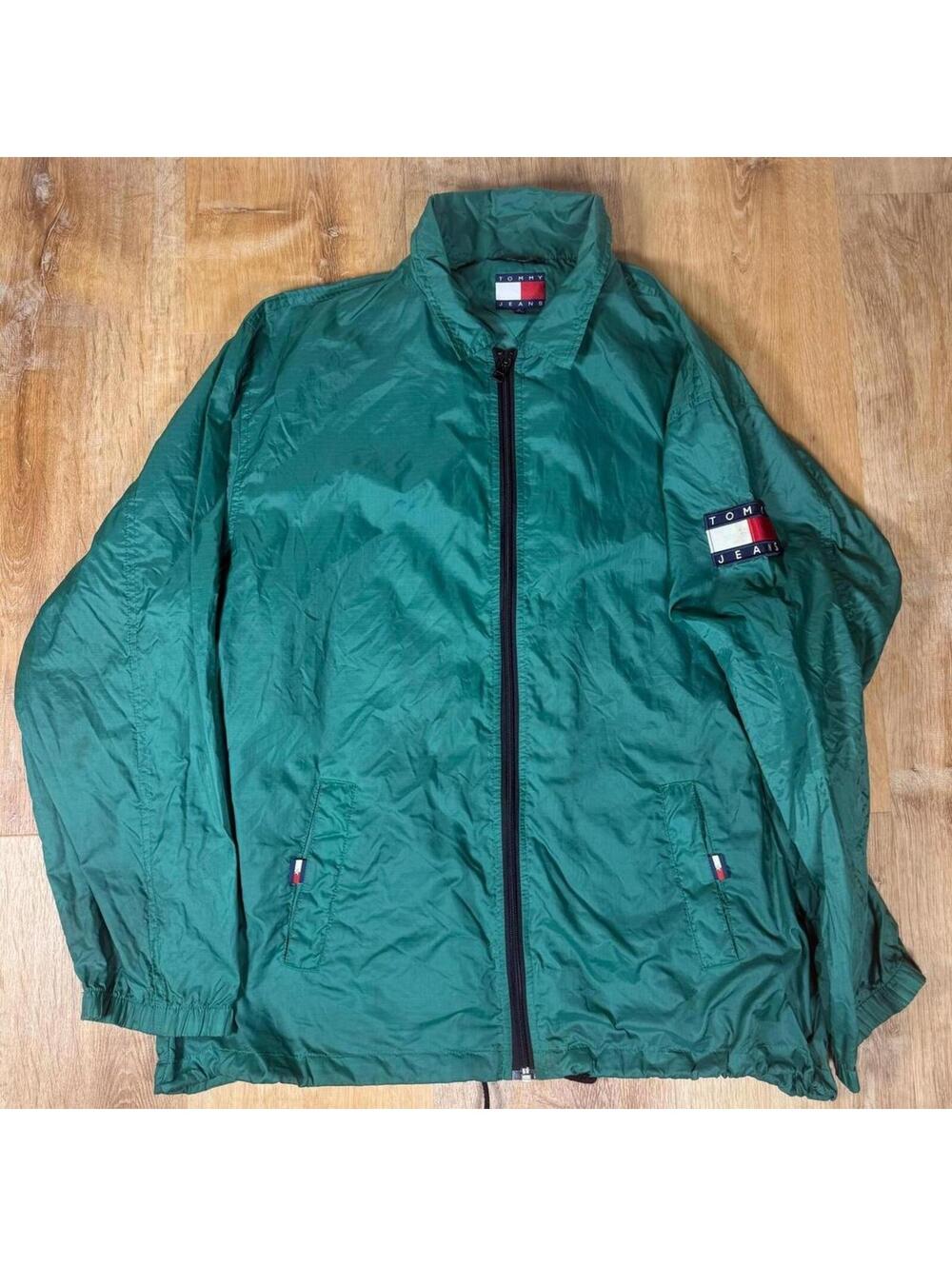 90s Tommy Hilfiger Windbreaker Jacket – Green (XL)